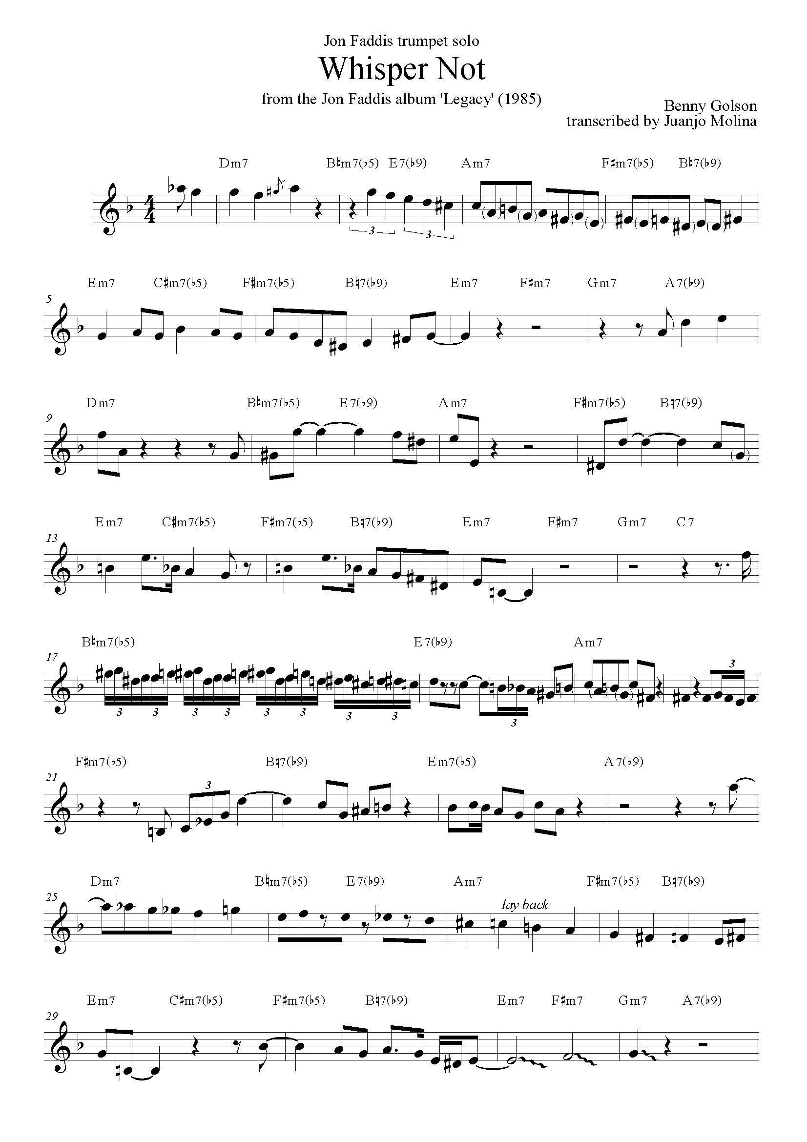 Whisper Not – Jon Faddis trumpet solo transcription