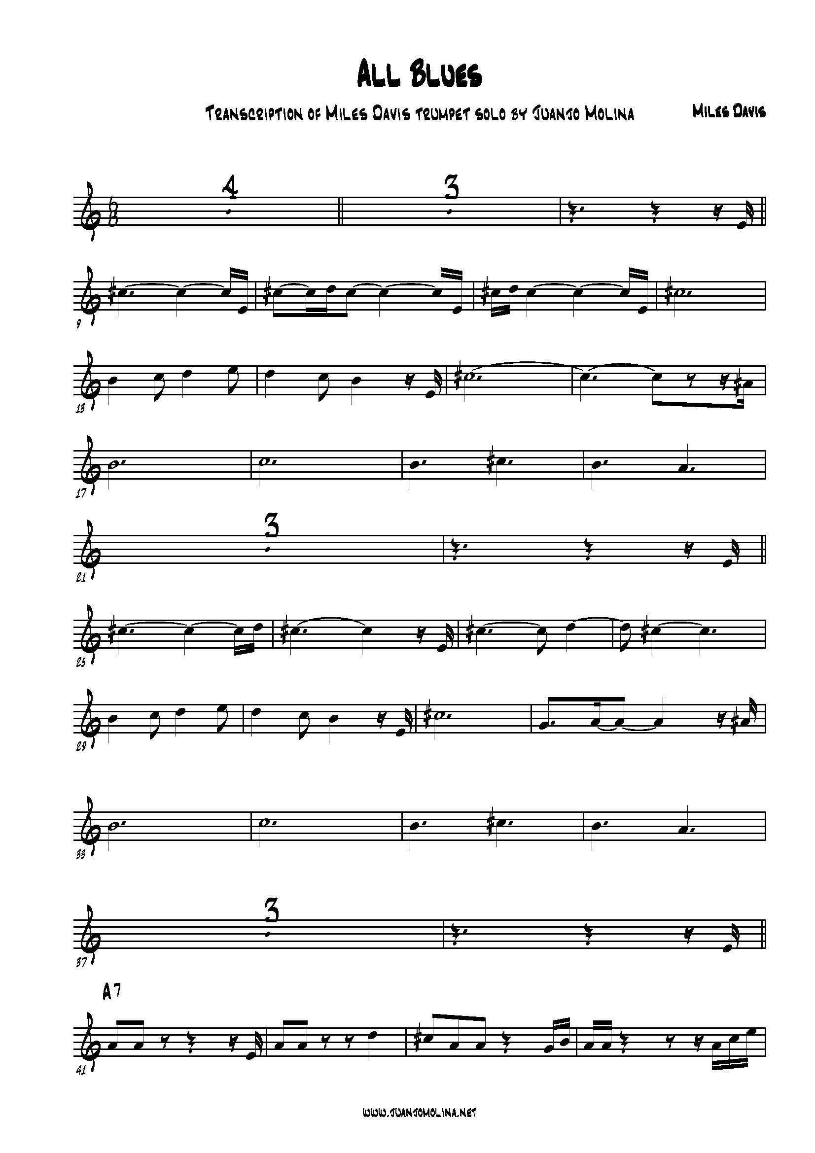 All Blues – Miles Davis trumpet solo transcription