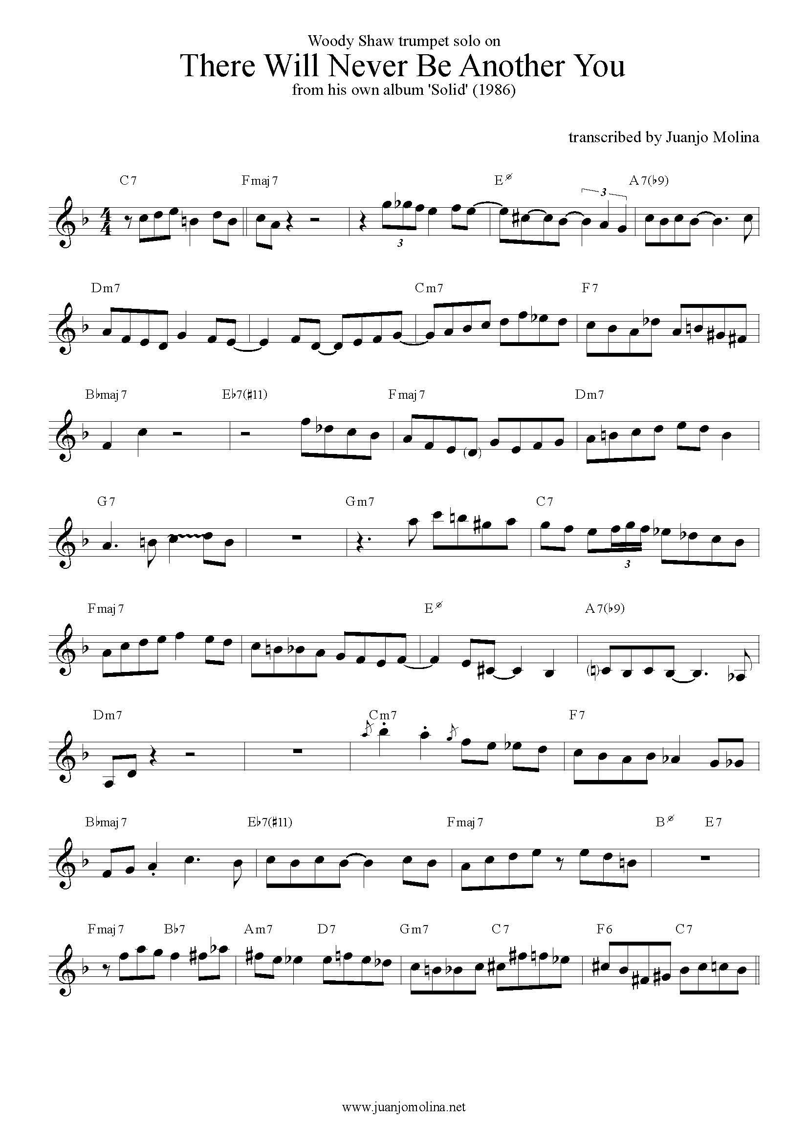 There Will Never Be Another You – Woody Shaw trumpet solo transcription