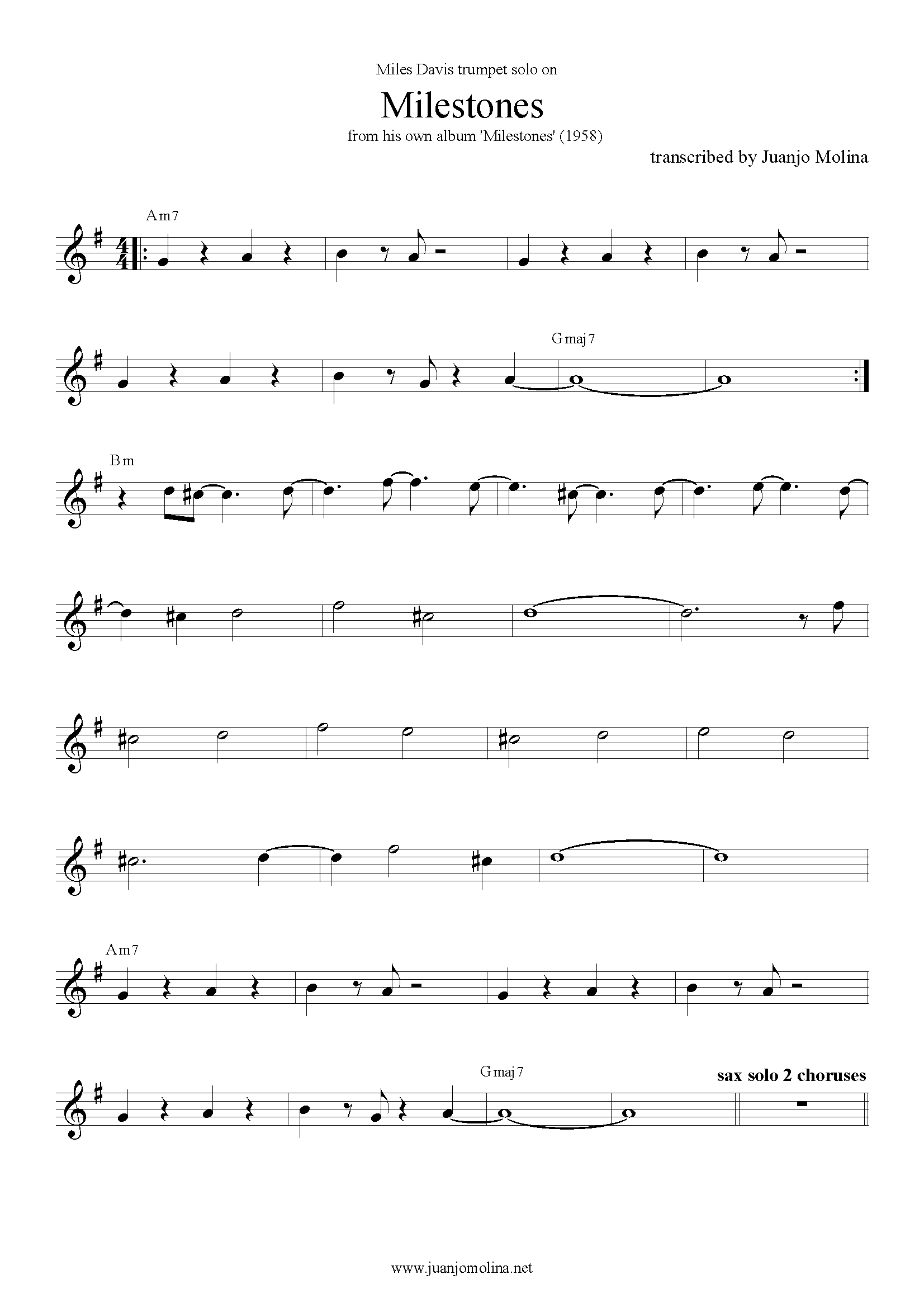 Milestones – Miles Davis trumpet solo transcription