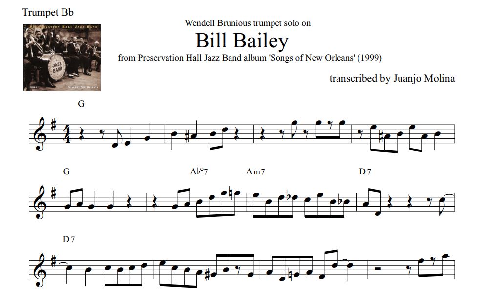 Bill Bailey – Wendell Brunious trumpet solo transcription