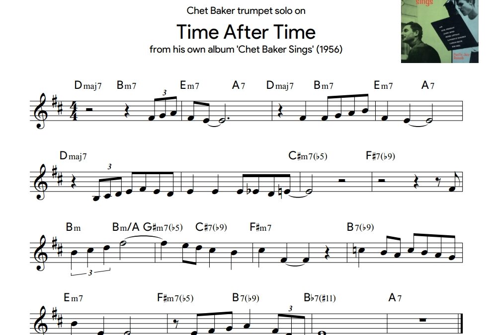 Time After Time – Chet Baker trumpet solo transcription
