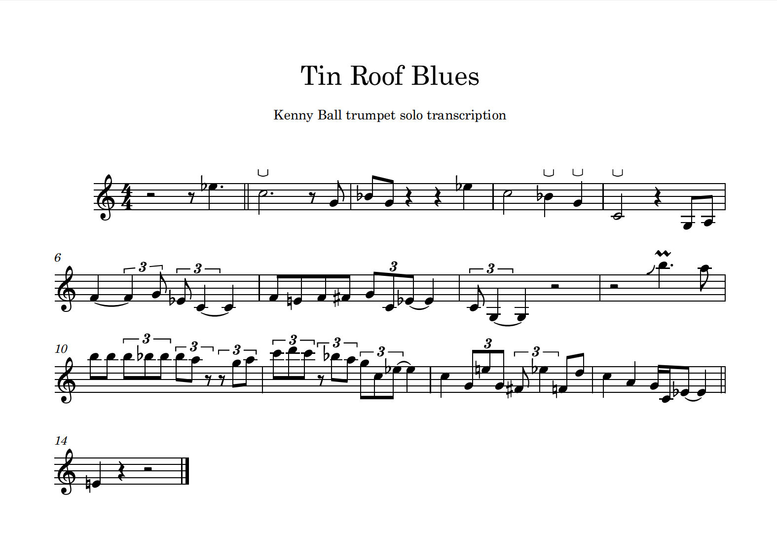 Tin Roof Blues – Kenny Ball trumpet solo transcription